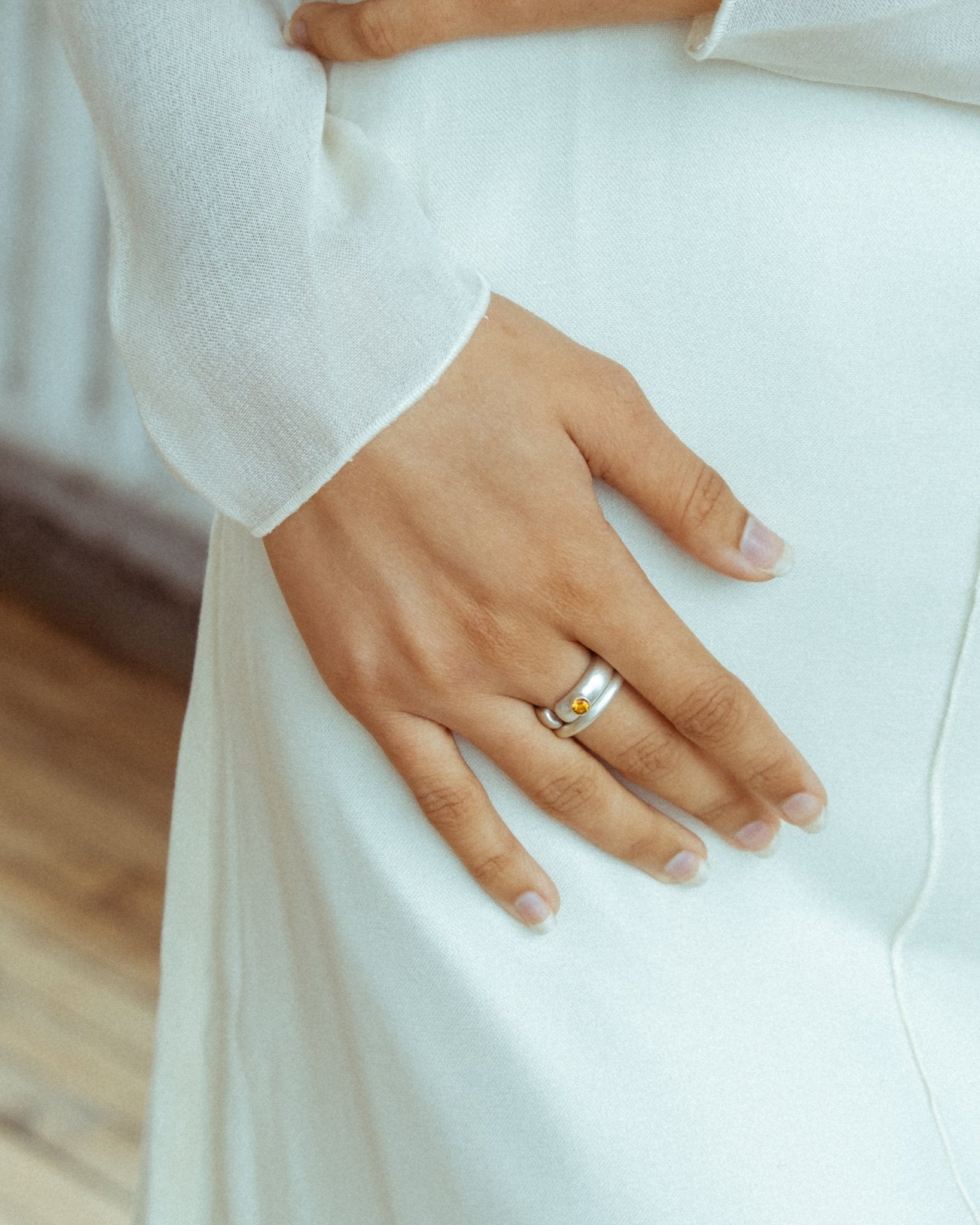 Minimalist silver ring with bold architectural form
