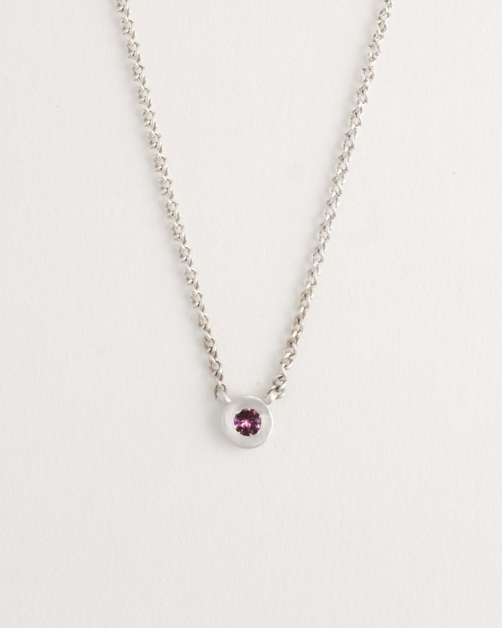 Bud Necklace with pink tourmaline on wheat curb chain