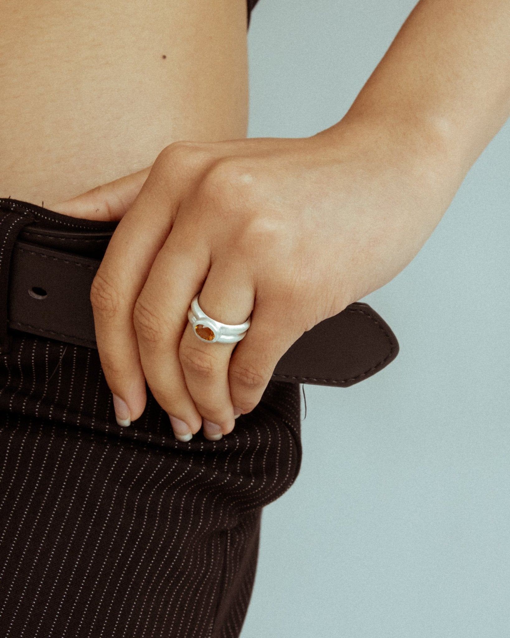 Sculptural sterling silver double-band illusion ring
