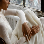 CKLASIC donut ring styled with other sculptural jewelry