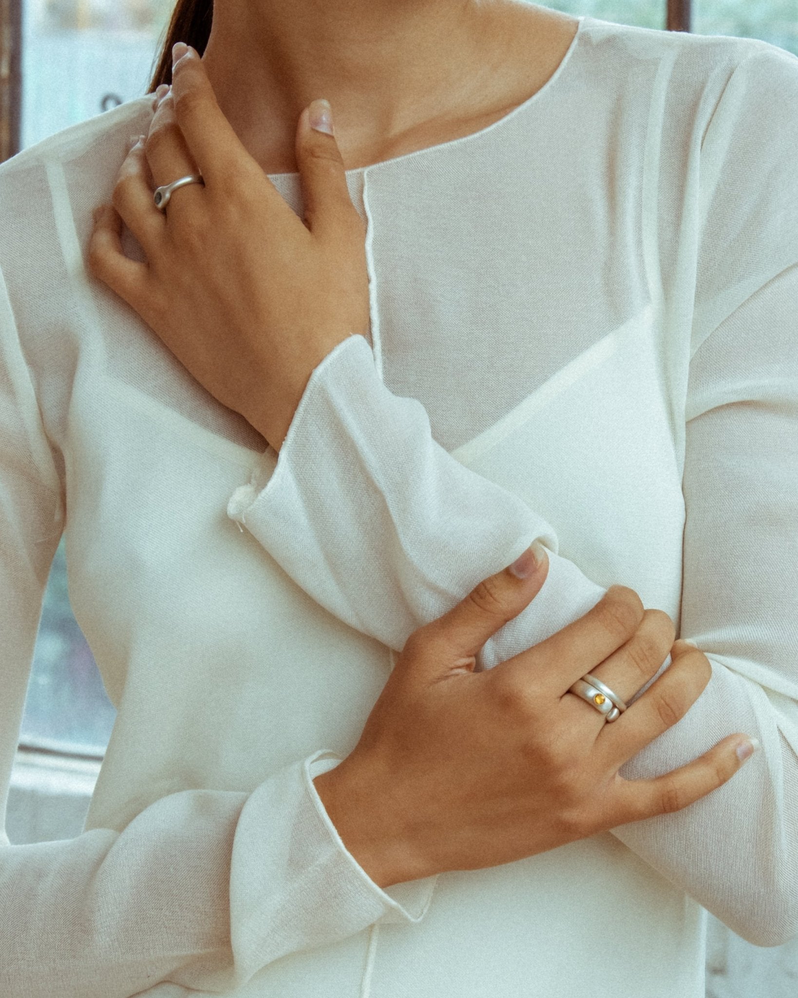 Sculptural silver jewelry duo designed for bold styling