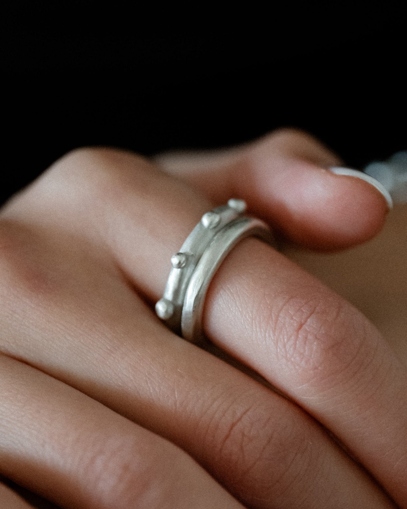 Wave & Dot Duo sterling silver stacking rings
