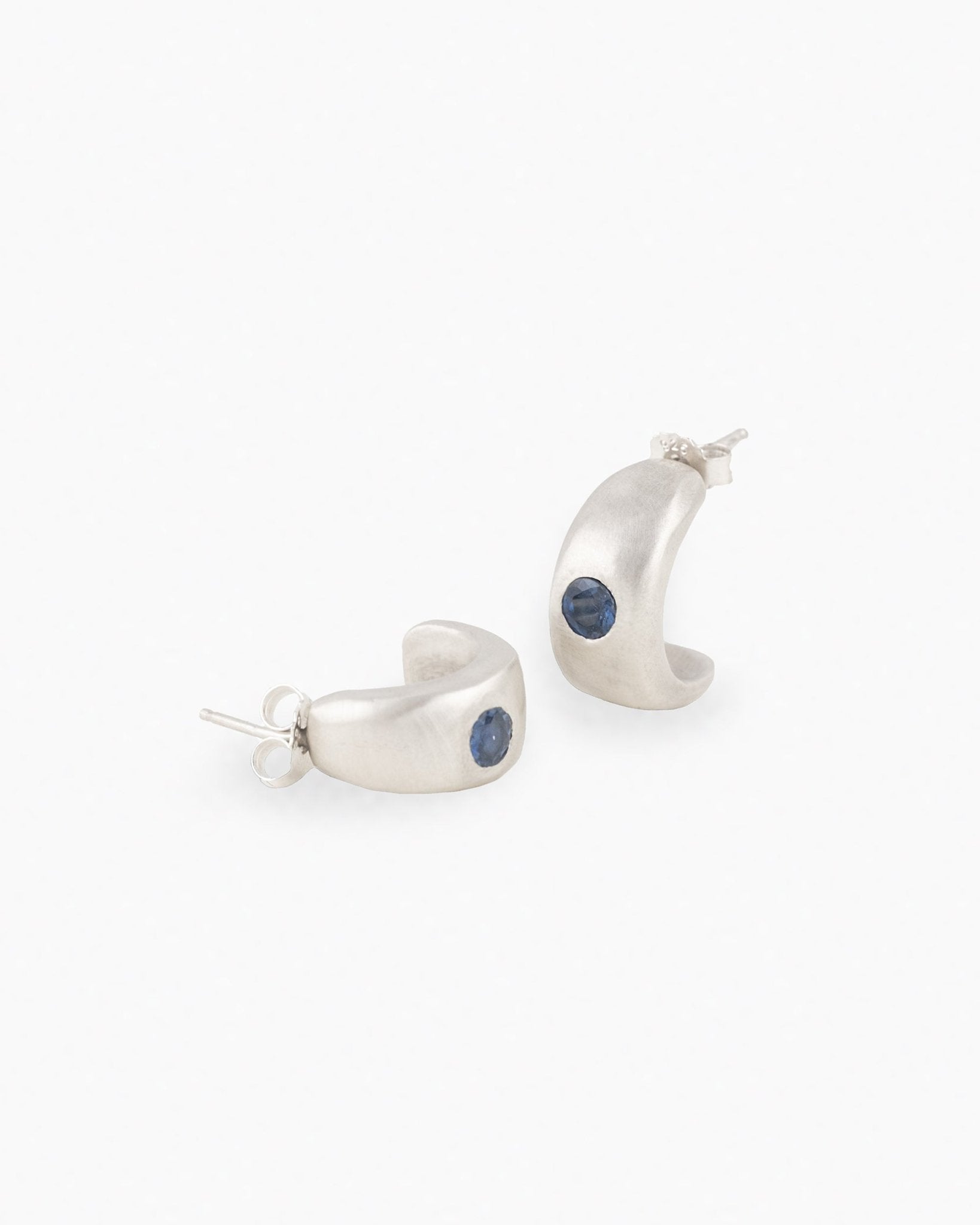 Elise Earrings sterling silver moon-shaped hoops with gemstone