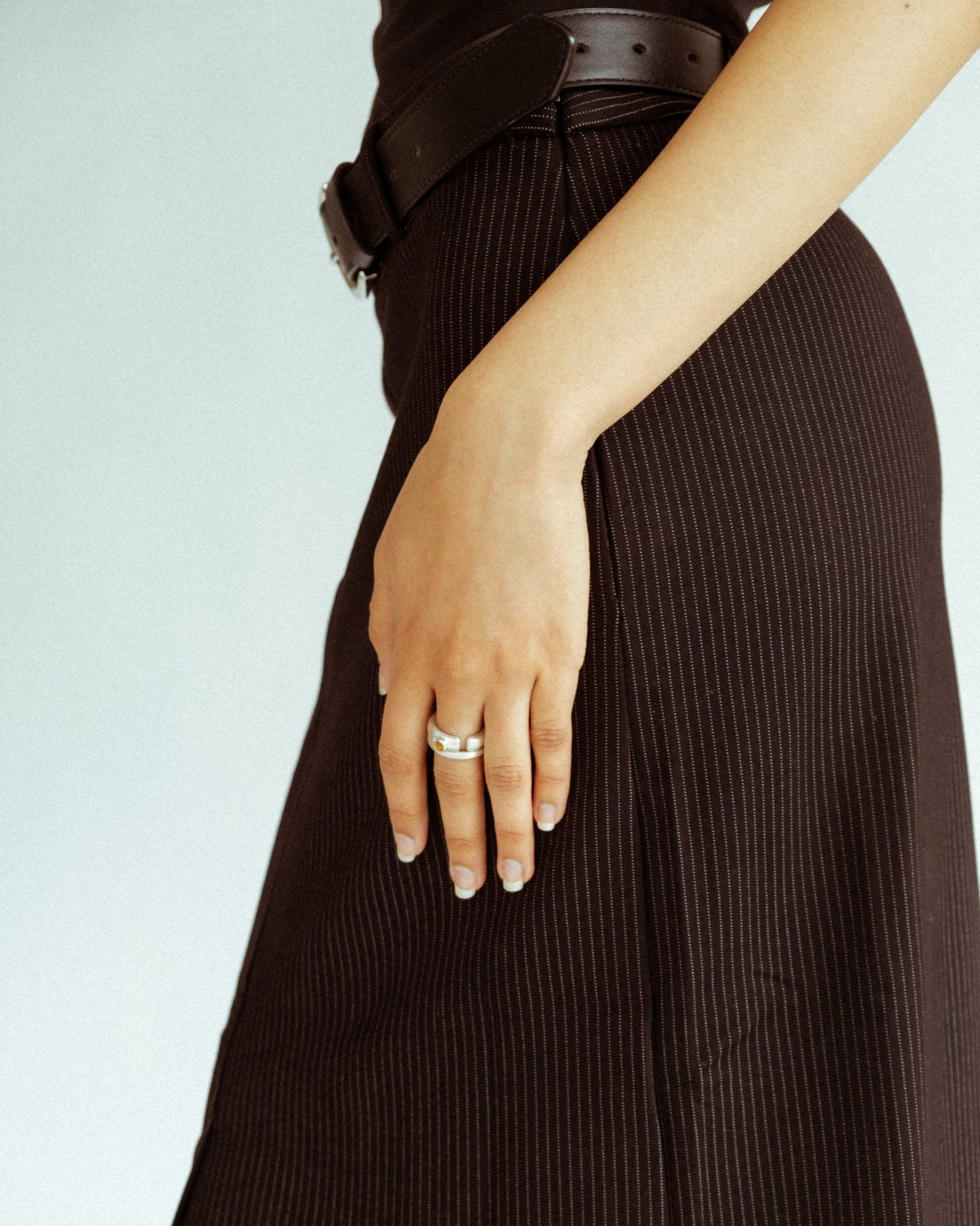 Minimalist silver stacking rings styled together